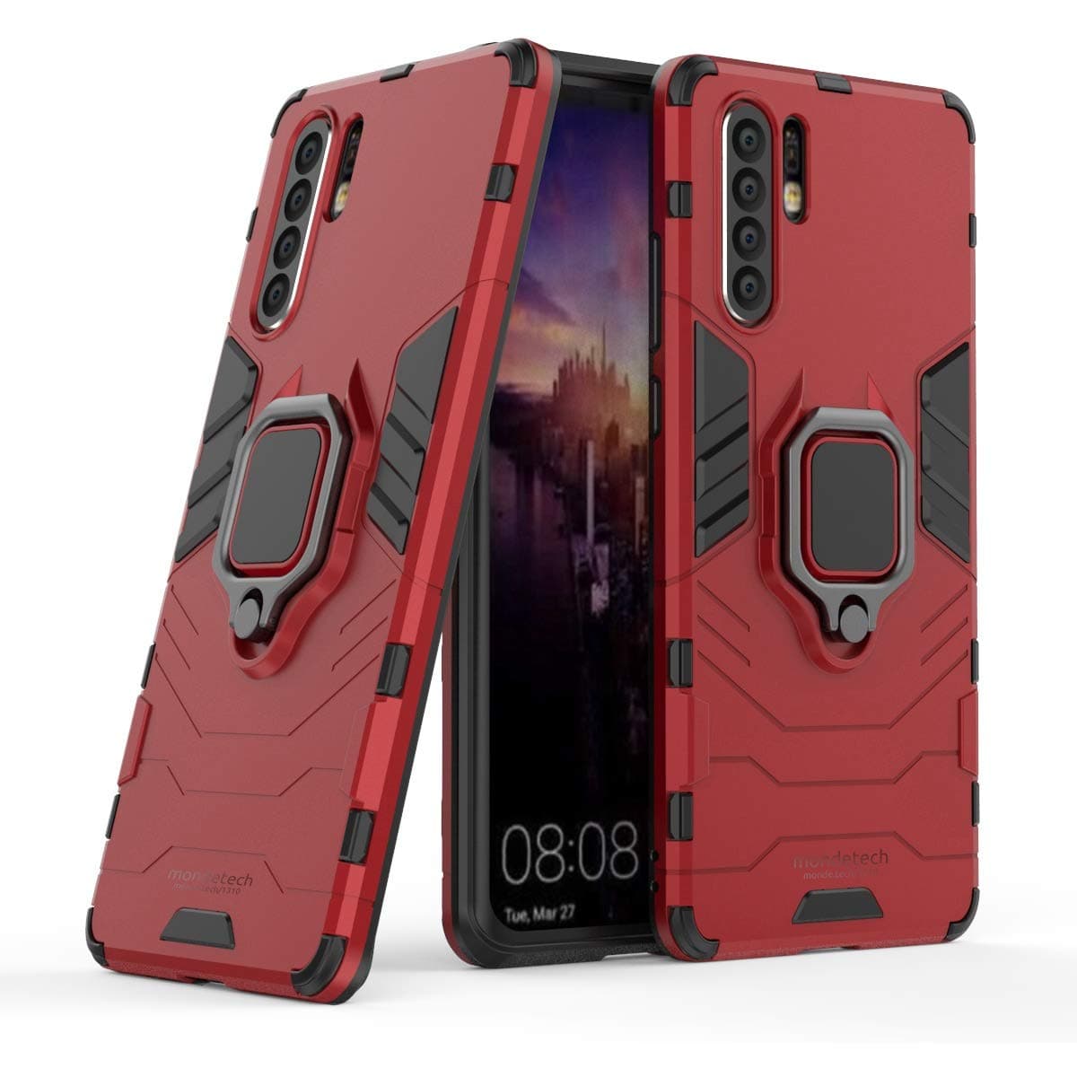 for Huawei P30 Pro Case, Slim Drop Protection with Ring Stand, Magnetic Holder Compatible, Outdoor Heavy Duty Shockproof Protective Cover for Huawei P30 Pro, Red