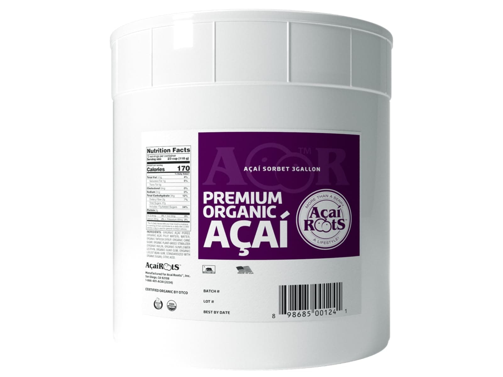 Acai Roots オーガニック プレミアム アサイシャーベット 3ガロン 各1個