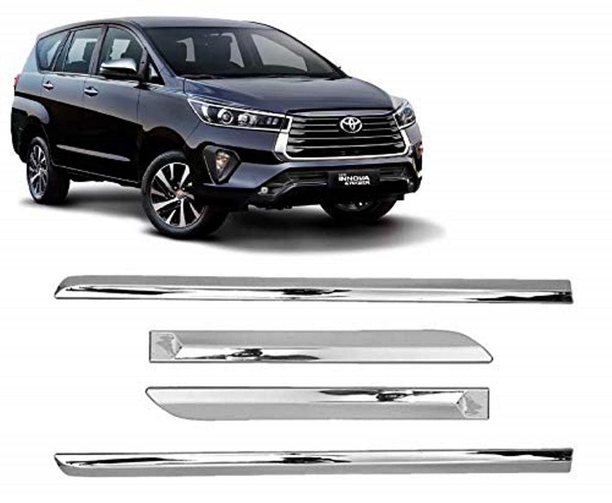Full Chrome Car Side Moulding Door Beading Protector Cladding Compatible with Toyota Innova Crysta (Set of 4 Pcs, Silver)