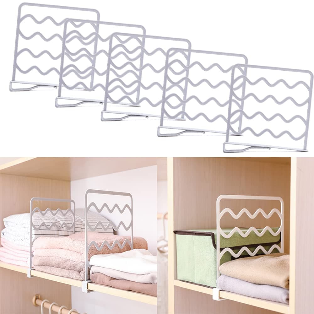 NC 5 PCS Closet Shelf Separator Dividers Space Saving Wardrobe Organizer Clothes Storage Rack for Storage and Organization in Bedroom Bathroom Kitchen and Office Shelves Home Accessories