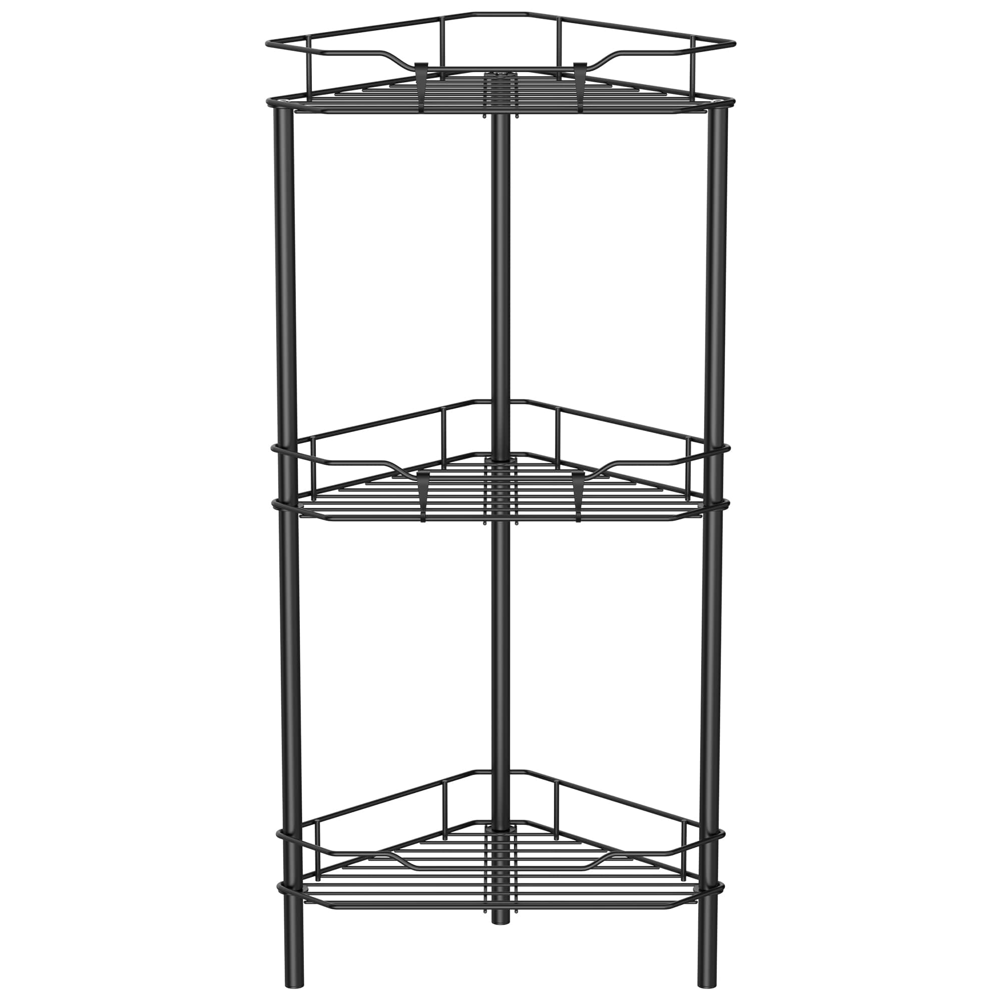 HuggieGems 3 Tier Floor Standing Corner Shower Caddy Organizer Shelf with Hooks, Bathroom Shelves Stand Rack, Black