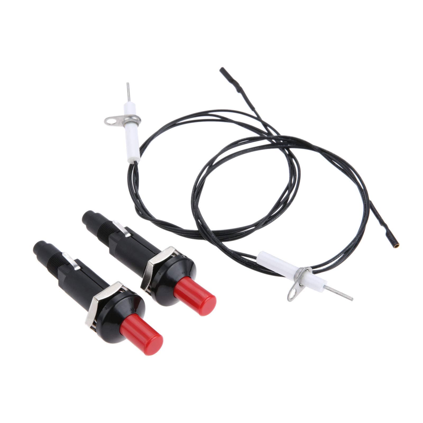 DRELD Piezo Igniter with Spark Ignition, Propane Push Button Piezo Igniter Kit with Threaded Ceramic Electrode Ignition Plug Type of 1 Out 2, Fit for Gas Grill Range Heater Stove Kitchen lgniter