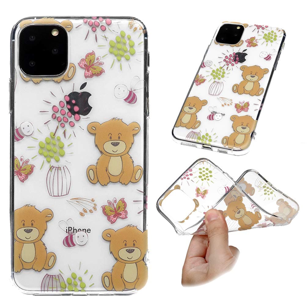 Mixpring Compatible with iPhone 11 Pro Max(6.5 inch) Case, Cute Love Heart Animal Unicorn Pattern Silicone Soft Flexible TPU Bumper Back Protective Clear Case for iPhone 11 Pro Max-Bear