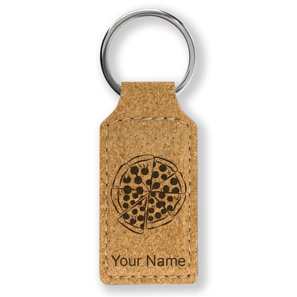 LaserGram Rectangle Keychain, Pizza, Personalized Engraving Included