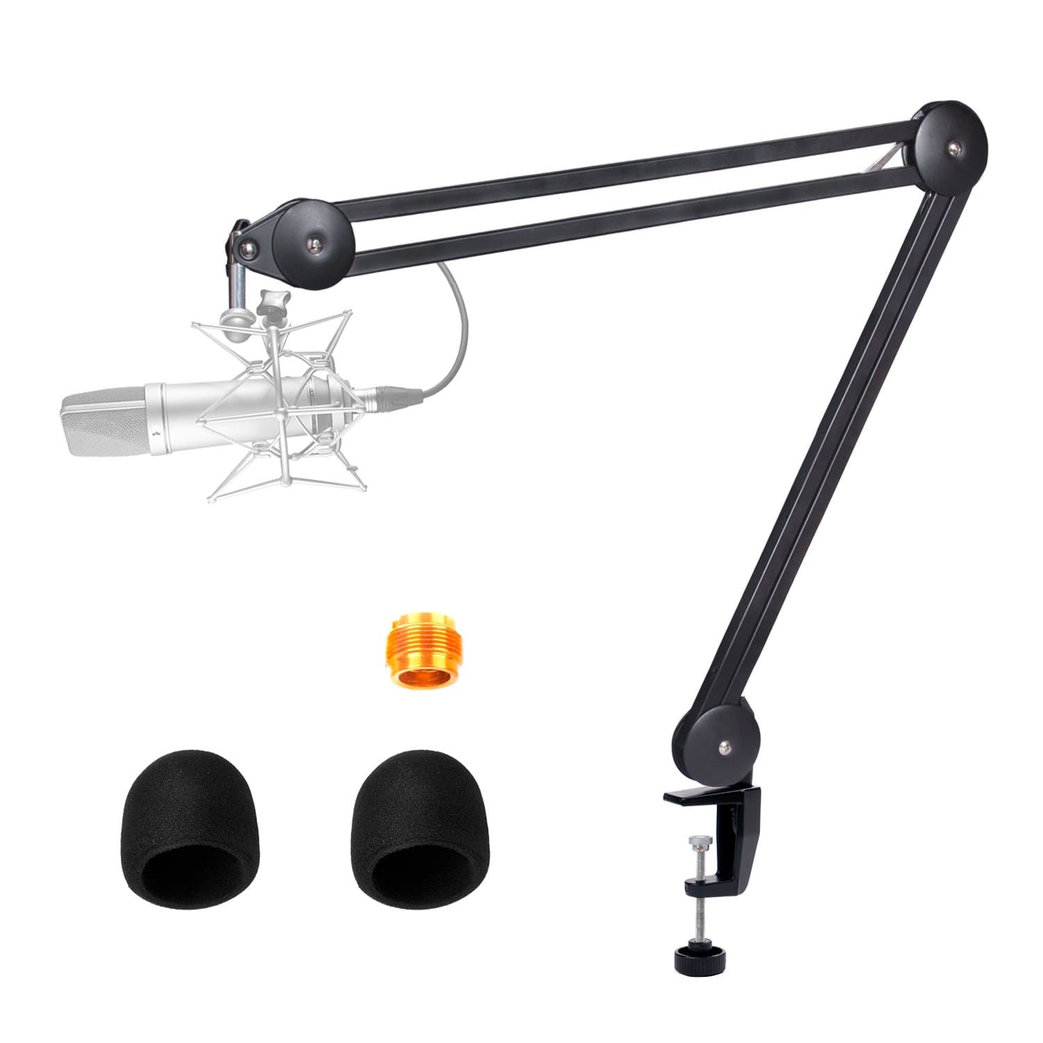 Studio Arm Microphone Stand, Microphone Boom Arm Desk Stand with Foam Mic Cover and Threaded Screw for Blue Yeti Snowball and More Microphones