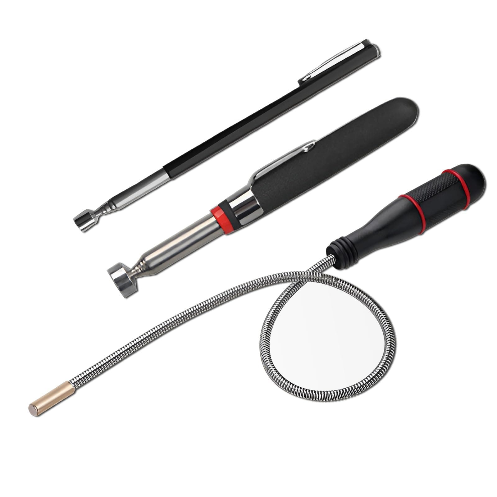3 PCS Magnetic Pickup Tool, Handheld Magnetic Retrieval Tool with Non-Slip Handle Flexible Magnet Pick up Tools Durable Telescopic Magnetic Collector with Pocket Clip (1.5LB 3LB 5LB)