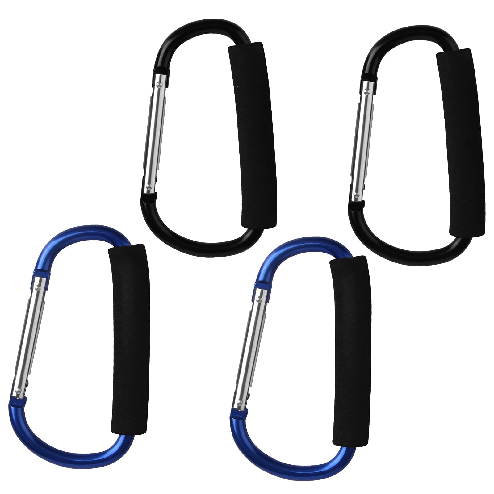 4 Pack Large Carabiner 5.5" D Style Click and Carry Bag Carrier Stroller Hooks(Black and Blue)