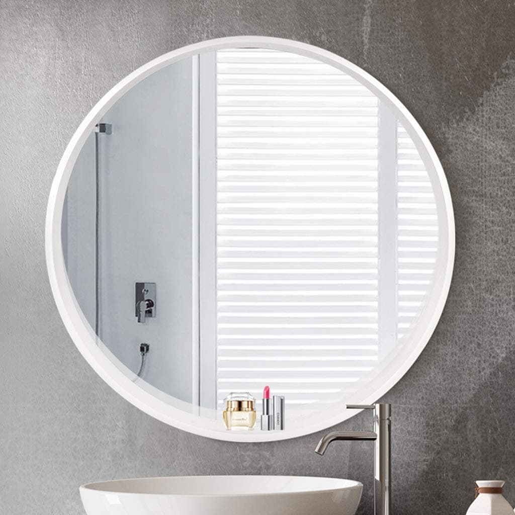 LQY Bathroom Mirror Solid Wood Round Vanity Mirror Bathroom Simple with Frame Mirror Oval Mirror Wall Hanging Decorative Mirror Round Mirror,White,6060CM