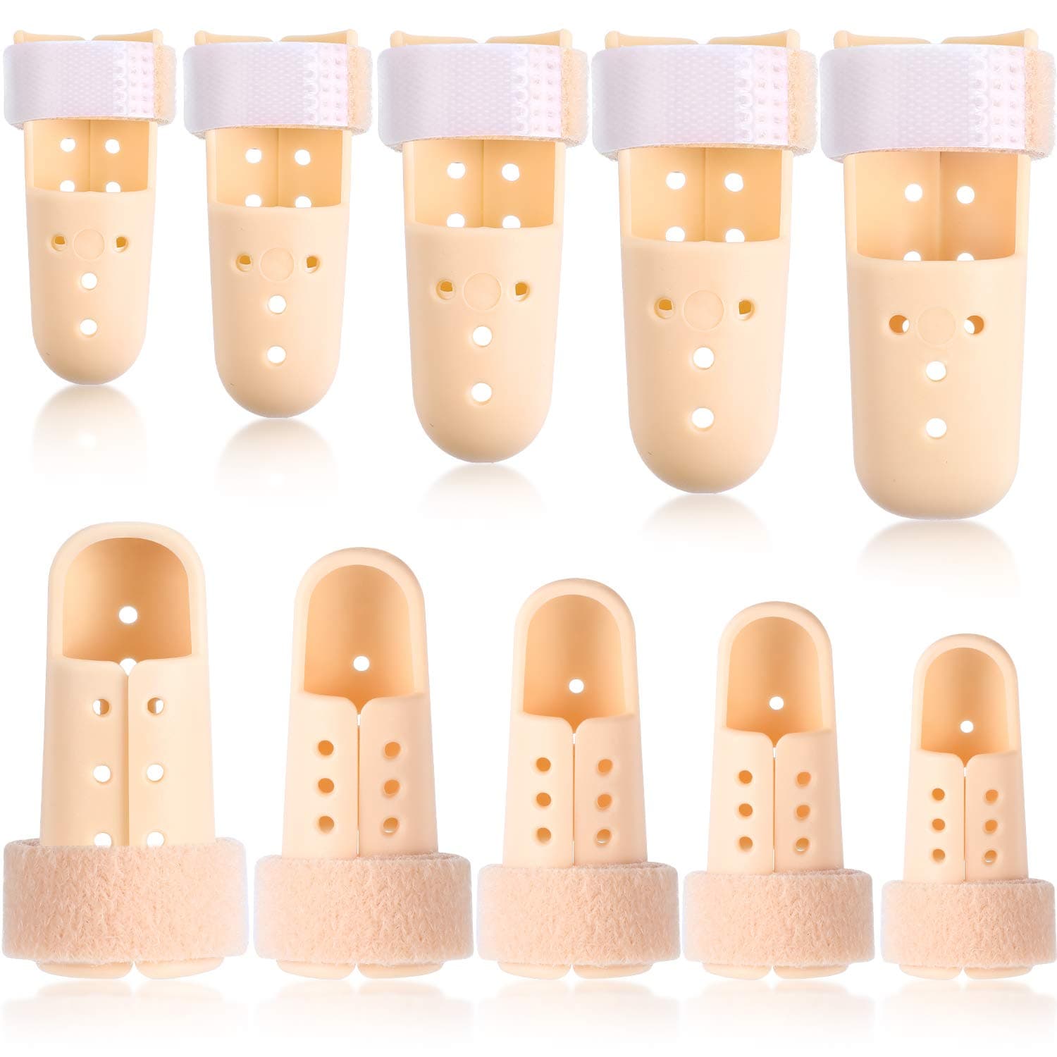 BBTO 10 Pcs Mallet Finger Splint, 5 Sizes Finger Support Brace Stabilizer Straightener Plastic Fingertip Protectors Arthritis Knuckle Immobilization for Thumb Pinky Middle Index Ring(Beige)