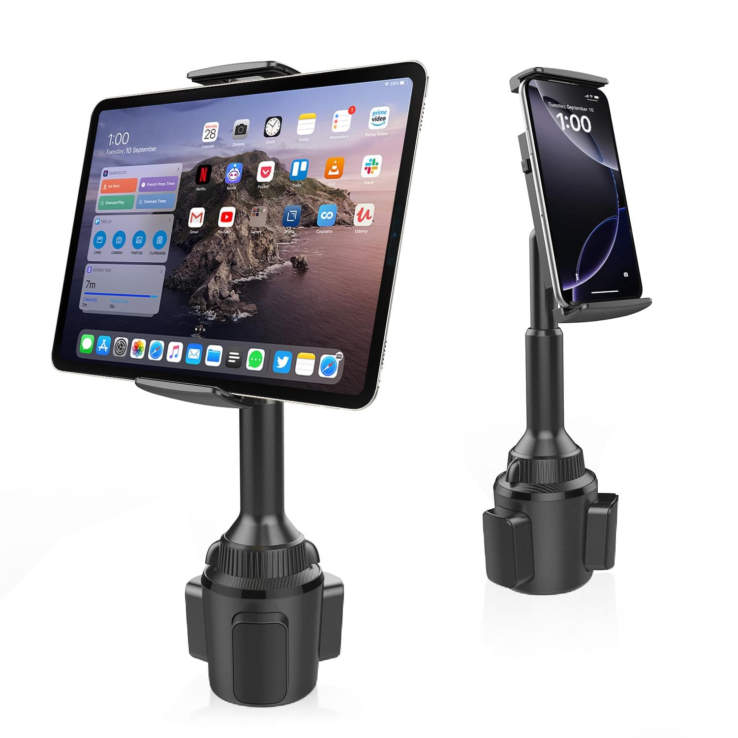 APPS2Car Cup Holder Tablet Mount, 2-in-1 Cup Holder Car Cradle Adjustable Tablet Car Mount Holder for Car/Truck Compatible with 4.3-11 inch Tablets, Apple iPad Mini/Air/Pro, iPhone, All Smartphones