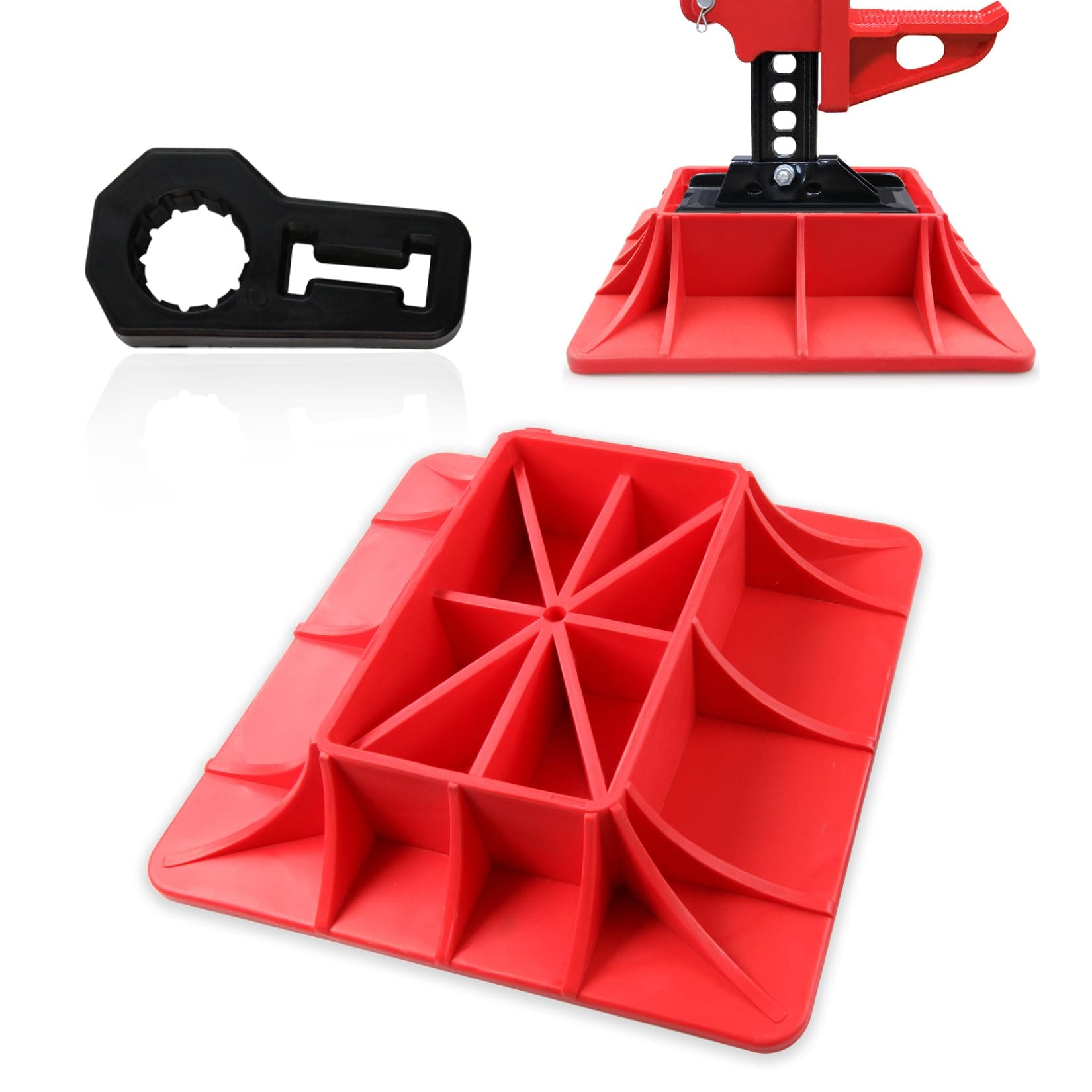 Jack Base and Handle Keeper Compatible with Hi Lift Jack Accessories Handle Bar Protector,2 Piece,Off Road Base,Red & Black,Alleviate Jack Hoisting Sinkage