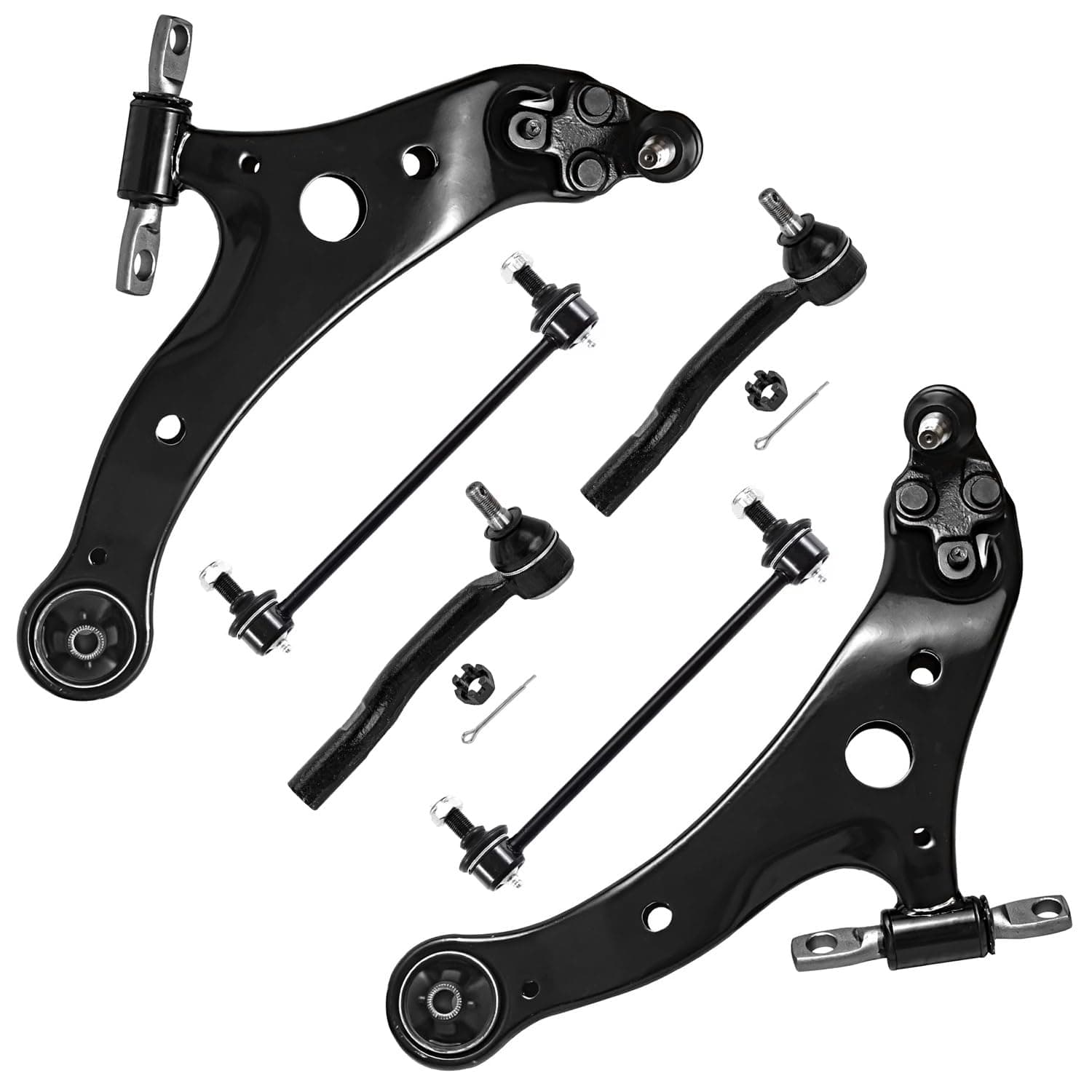 Detroit Axle - 6pc Front Control Arms Kit for 2012-2017 Toyota Camry 2013-2018 Avalon, 2 Lower Control Arms with Ball Joints 2 Sway Bar End Links 2 Outer Tie Rod Ends 2014 2015 2016 Replacement
