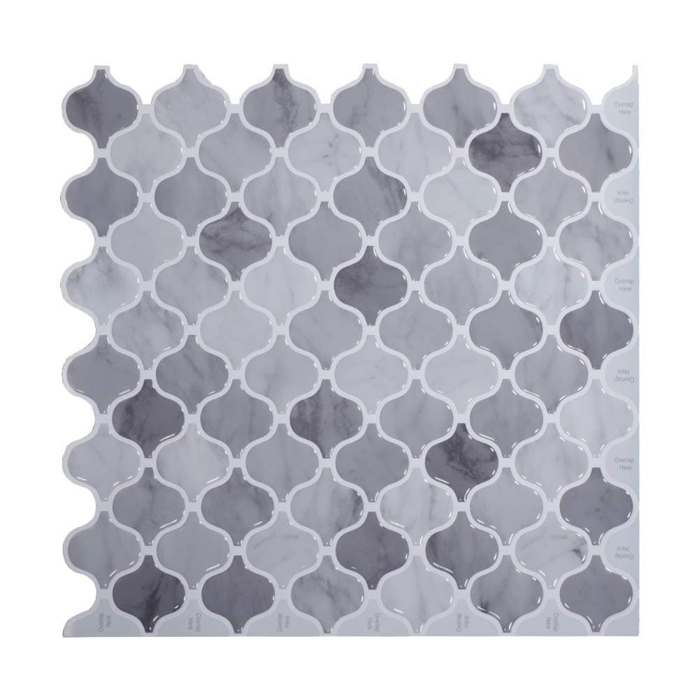 Peel and Stick Backsplash for Kitchen Bathroom, Grey Arabesque Peel and Stick Tile Stick on Wall Tiles 12" x 12" (10 Sheets)