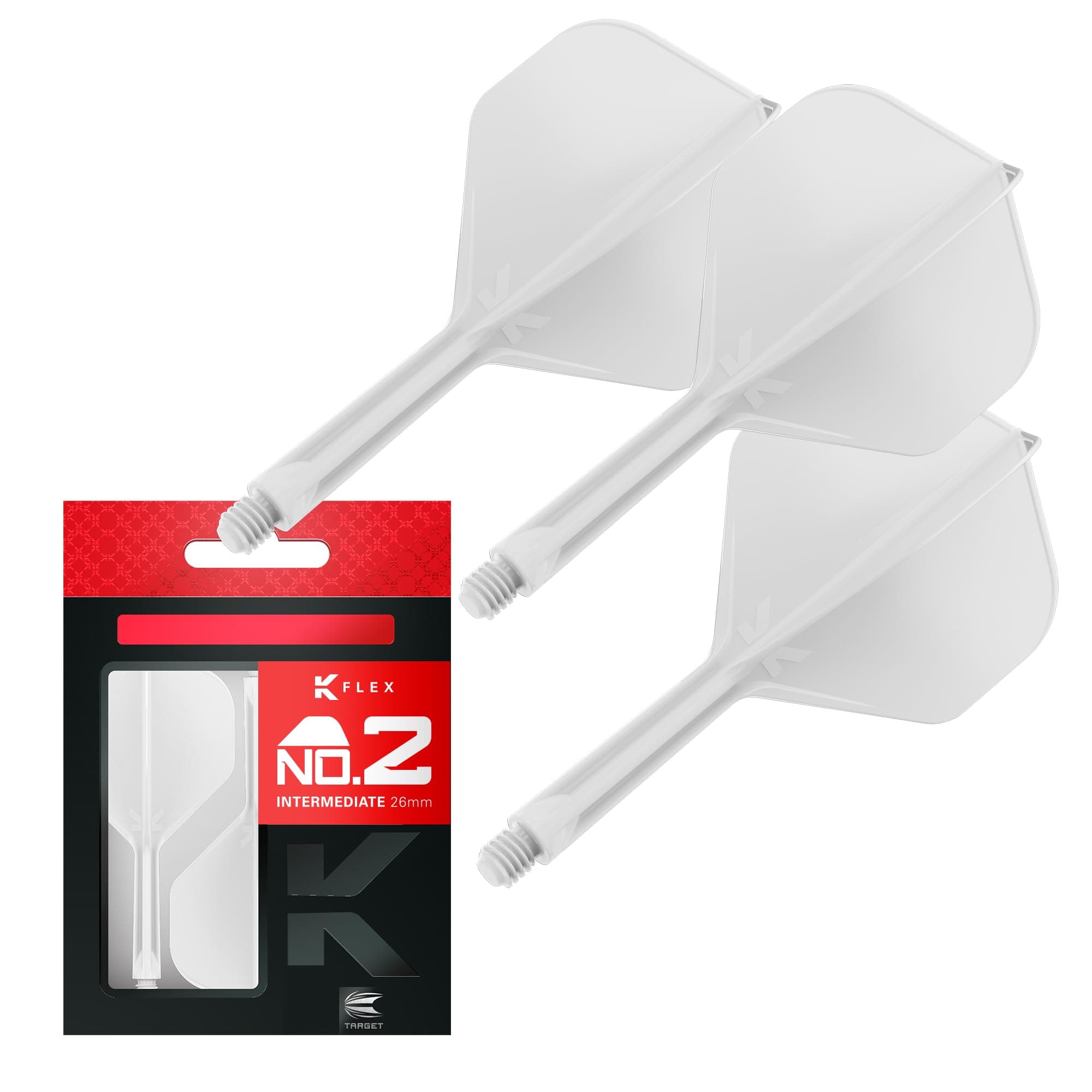 TARGET Darts K Flex Integrated Dart Flight And Shaft, No.2 White (Intermediate) | Pack Of 3 K-Flex - No 2, Precision Moulded 2-In-1 Dart Flights And Dart Stem | Professional Dart Accessories