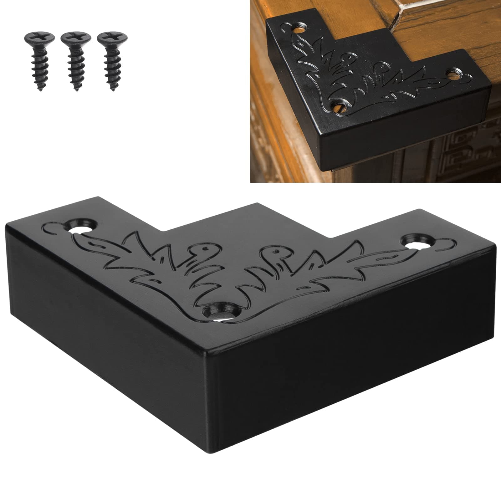 Black Metal Corner Protector 3.3 * 3.3 * 1 in Decorative Wood Furniture 4pcs Barn Sliding Door Corner Guards Zinc Alloy Edge Cover Bracket with Screw