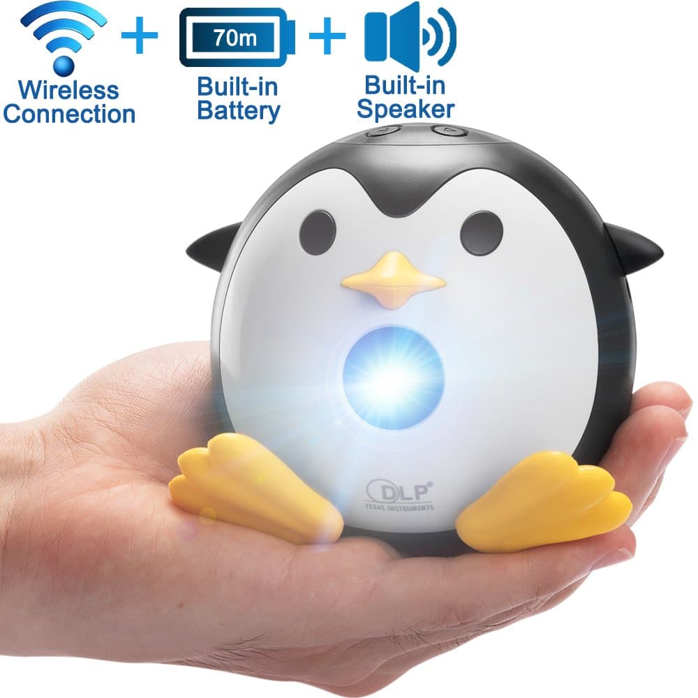 Pocket Wireless Unplug-in Projector( Synchronous Screen with Mobile Phone/iPad/PC via WiFi ), Yisale® Full HD 1080P Portable LED Penguin Projector for Home Theatre ＆ Game (Support TF/USB/VGA/HDMI/Micro SD)