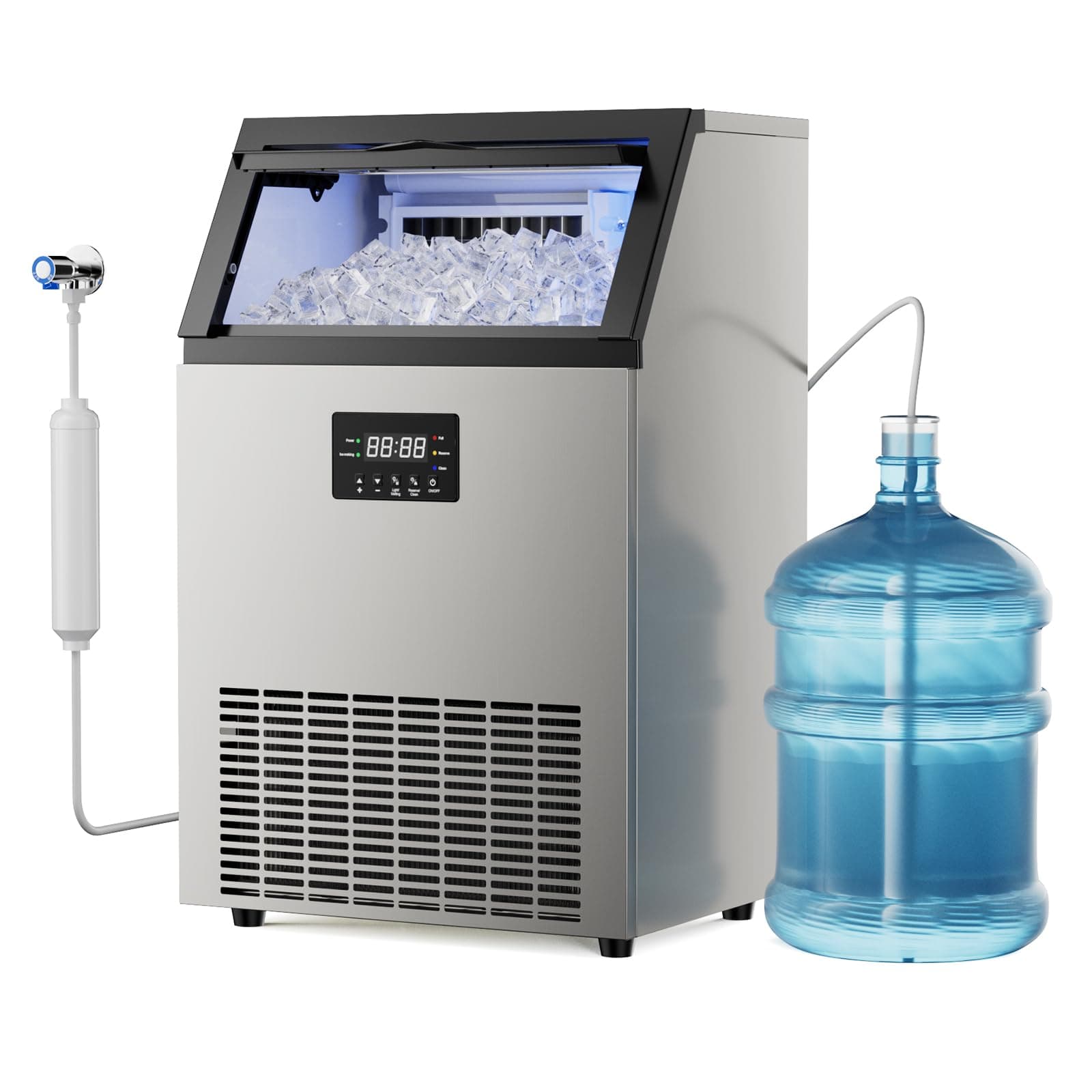 Commercial Ice Maker Machine 200 Lbs/24H with 40Lbs Storage Bin, Stainless Steel Ice Makers Under Counter or Freestanding, Self Cleaning, 55 Cubes/Cycle, Ice Machine for Home Bar Restaurant Cafe