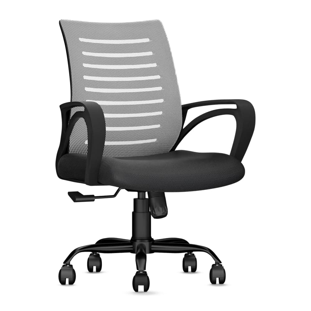 Desire C104 Mesh Mid Back Chair | Ergonomic Office, Study, Revolving, Computer Chair for Work from Home Heavy Duty Metal Base, Seat Height Adjustable (Grey)
