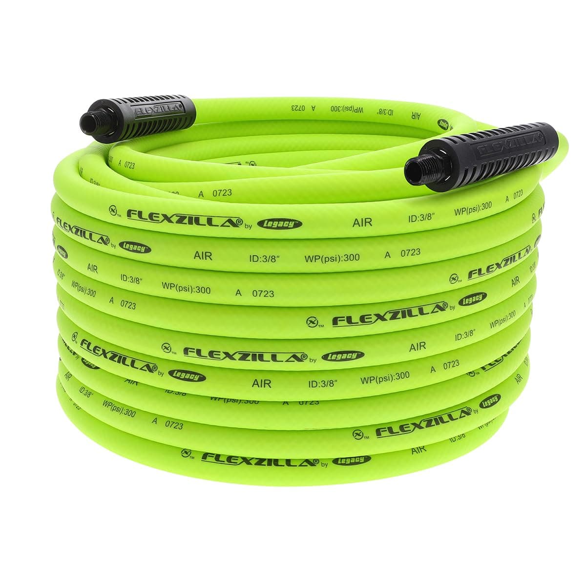 Flexzilla Air Hose, 3/8 in. x 100 ft., 1/4 in. MNPT Fittings, Heavy Duty, Lightweight, Hybrid, ZillaGreen - HFZ38100YW2