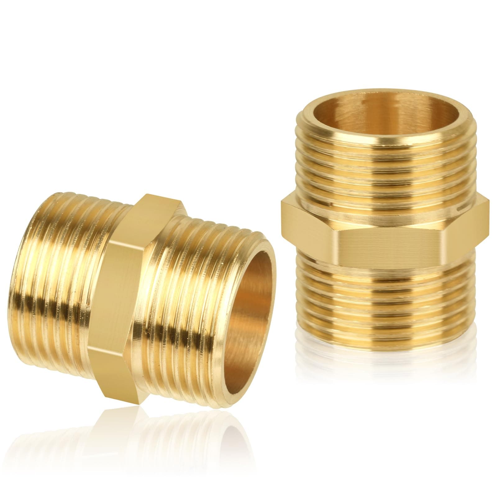 Brass Hex Nipple Connector, 2 Pcs, 3/4" G3/4 x G3/4 Male Thread, Pipe Fitting