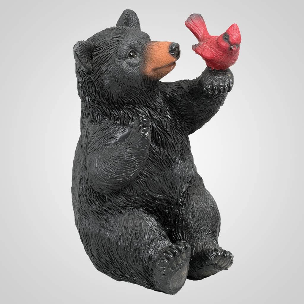 63359 Black Bear with Red Bird Figurine