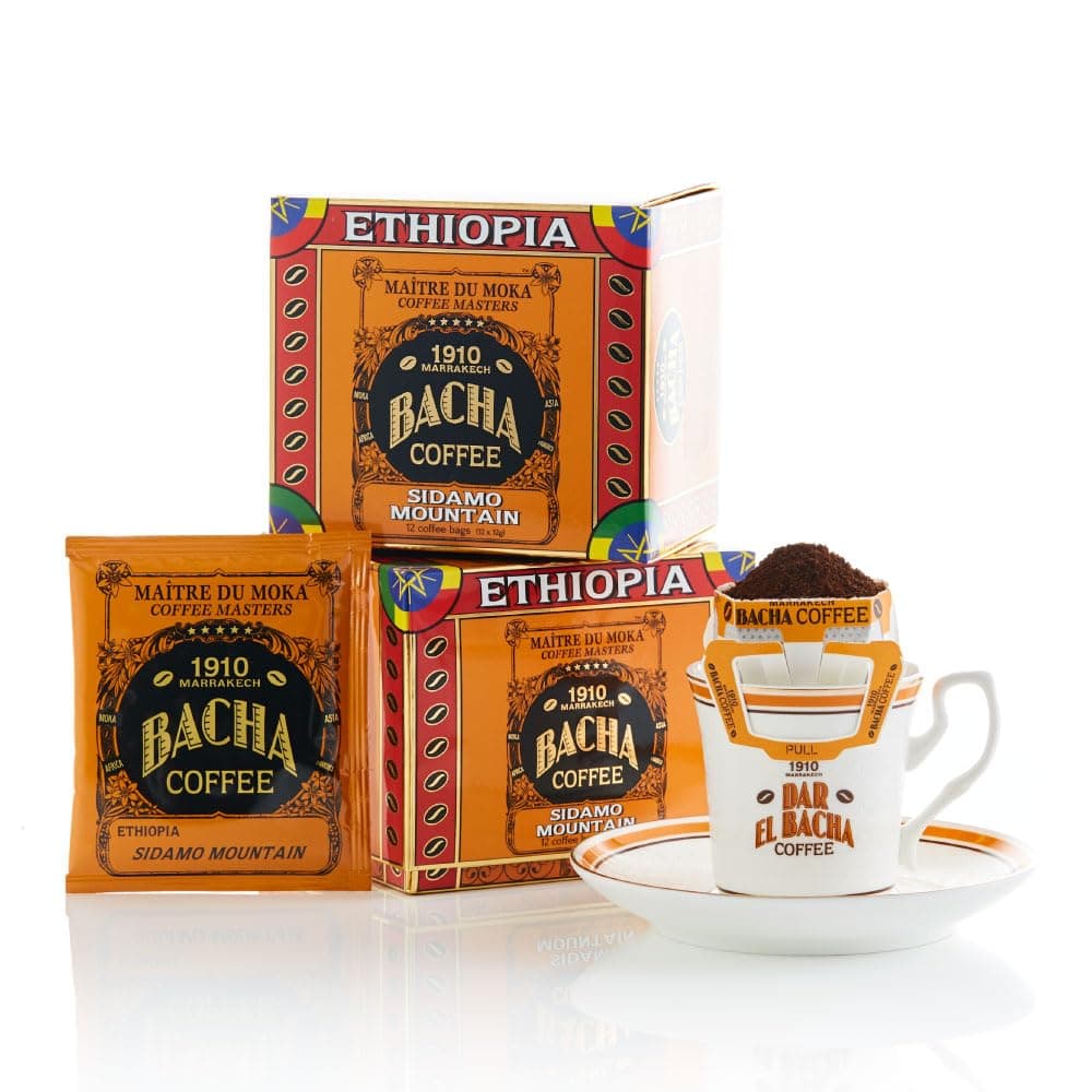 Sidamo Mountain Ethiopia Single Origin, Medium Dark Roast, 100% Arabica Specialty Coffee, 12 Coffee Drip Bags, Gift Box