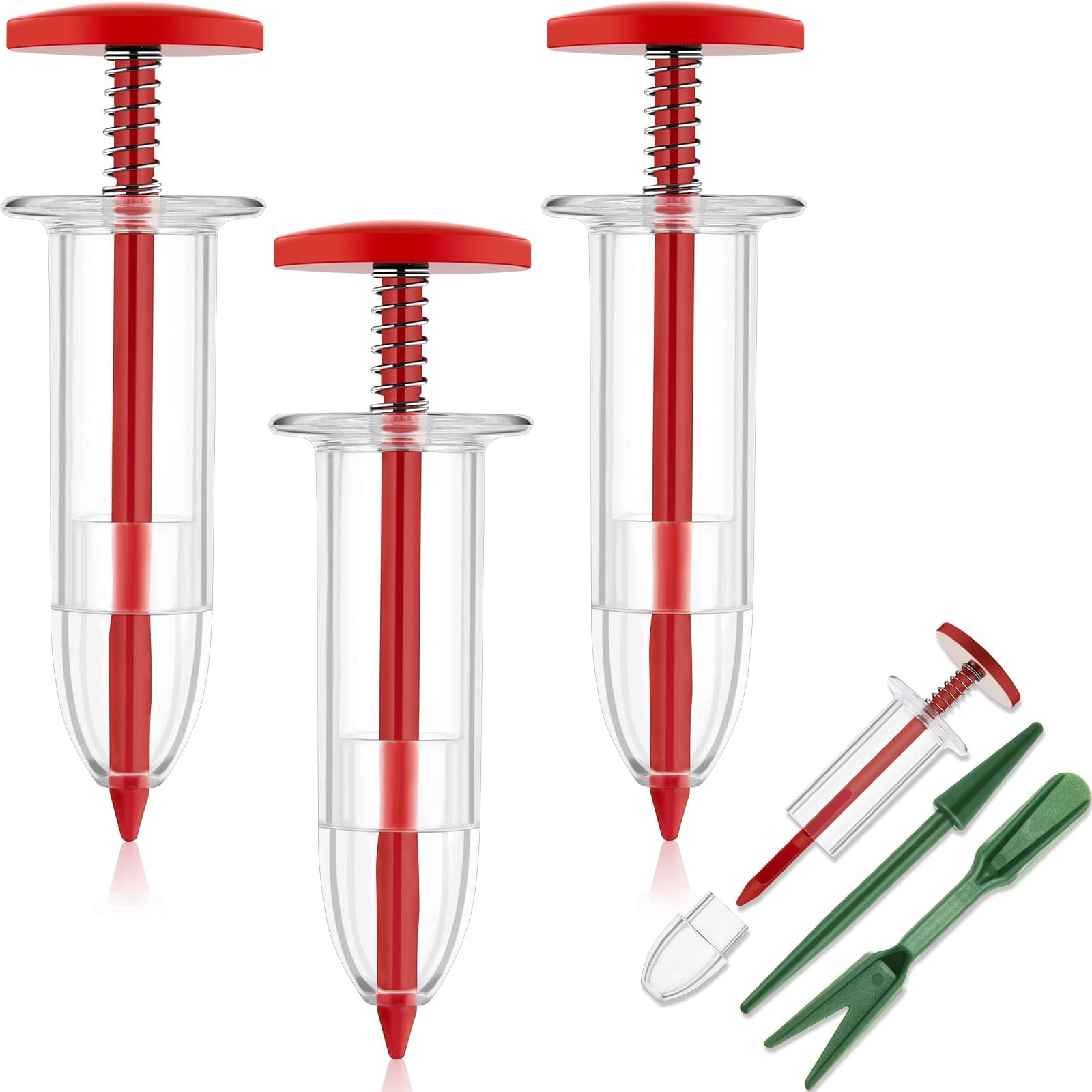4 Pieces Mini Sowing Seed Dispenser Sower Small Seed Spreader with 2 Transplanting Tools Manual Handheld Seed Planter Mini Hand Spreader Garden Seed Planter for Carrot, Lettuce, Grass and Spinach Seed