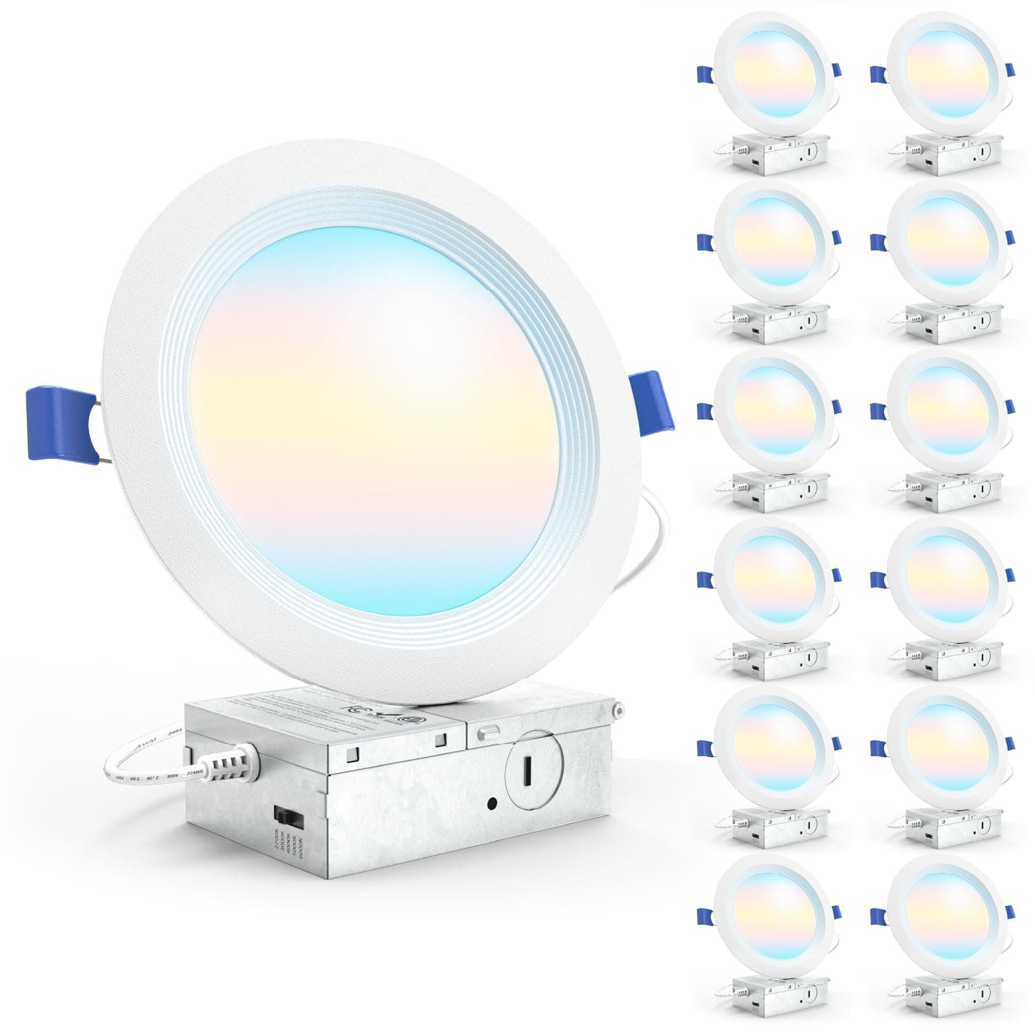 - Sunco 12 Pack 6 Inch LED Recessed Light, Ceiling Canless Recessed Lights, Baffle Trim, 1200 LM, 14W, Selectable CCT 2700K/3000K/4000K/5000K/6000K, Dimmable with Junction Box