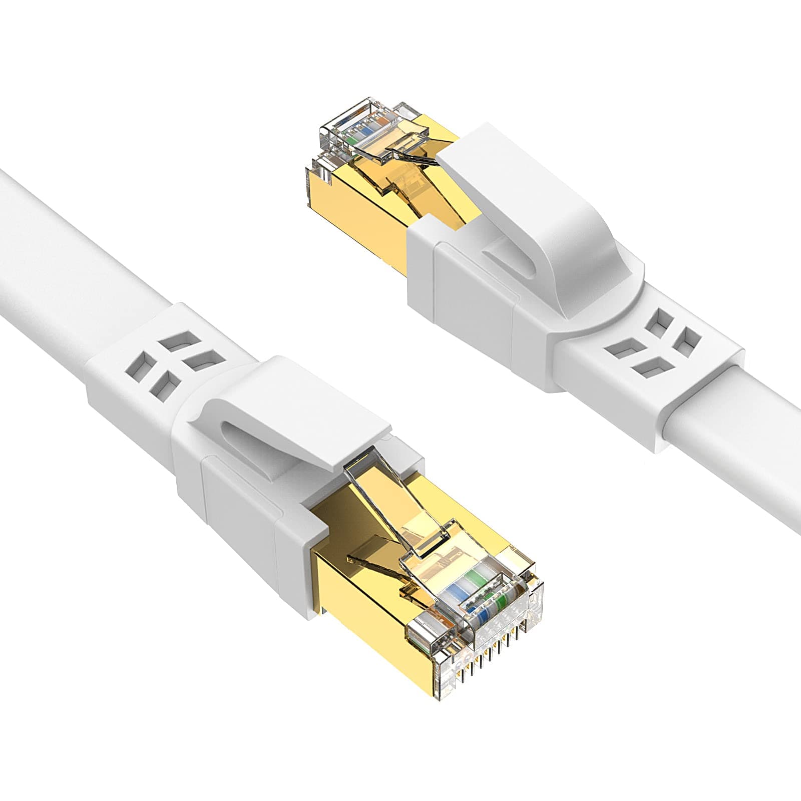 Ercielook CAT8 Ethernet Cable 6m- High Speed Shielded Flat Internet Cable, Weatherproof S/FTP UV Resistant for Router/Gaming/Modem - White