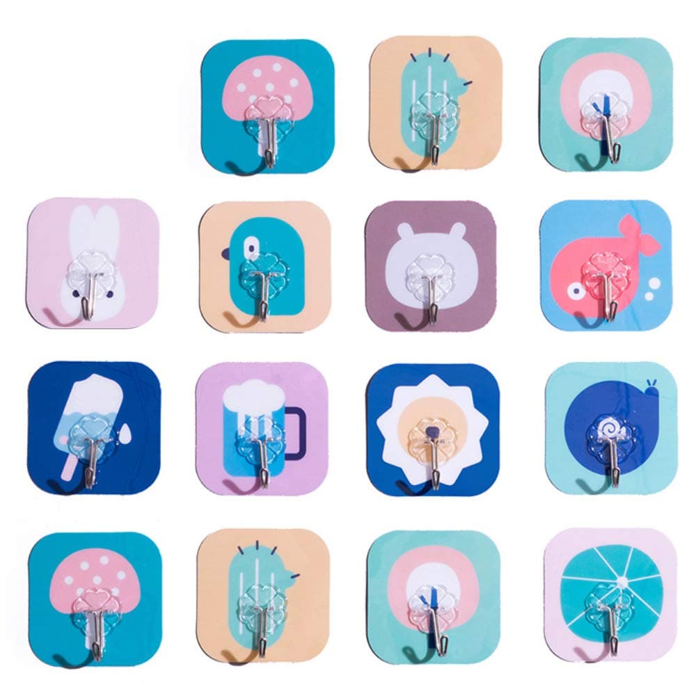 [30 Pack]Ruiao Powerful and Seamless Paste Cartoon Hooks,Multifunctional Adhesive Hooks Behind The Kitchen and Bathroom Doors, Nail-Free Clothes Cartoon Hooks