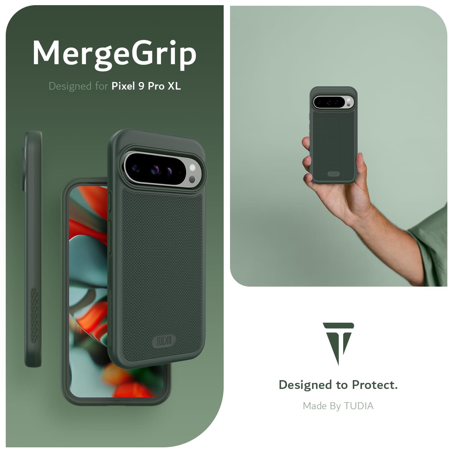 TUDIA MergeGrip Designed for Google Pixel 9 Pro XL Case (2024), [Magsafe Compatible] Military Grade Dual Layer Shockproof Slim Tough Heavy Duty Protective Phone Case Cover (Pine Green)
