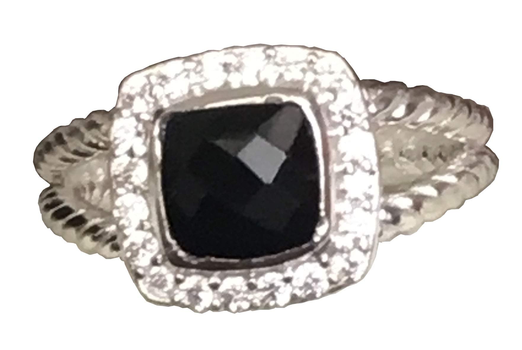 Gempara Designer Inspired Silver 7mm Petite Black Onyx Ring with Simulated Diamonds Size 6 7 8 9 10 New