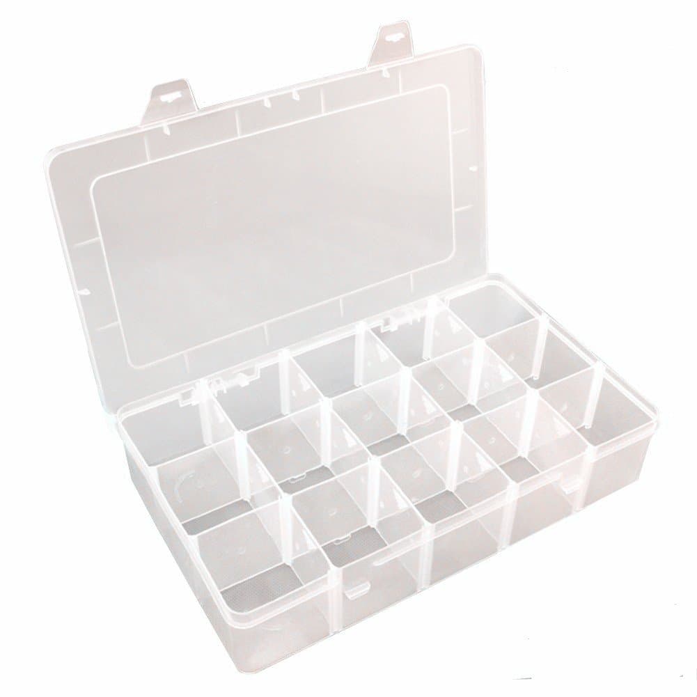 Clear Plastic Jewelry Box Organizer Storage Container With Adjustable Dividers 15(Large) Grids