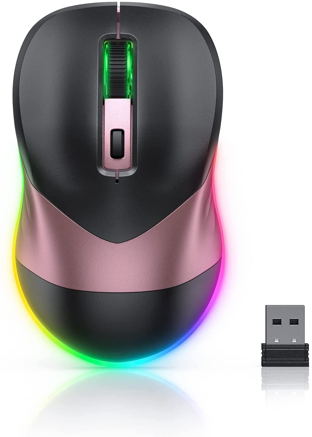 Wireless Mouse, USB Mouse Jiggler, Rechargeable LED Mouse for Mac and Windows, Mouse Mover Undetectable Automatic Mouse Wiggler, Simulate Mouse Movement to Keep PC Awake, Black and Rose Gold