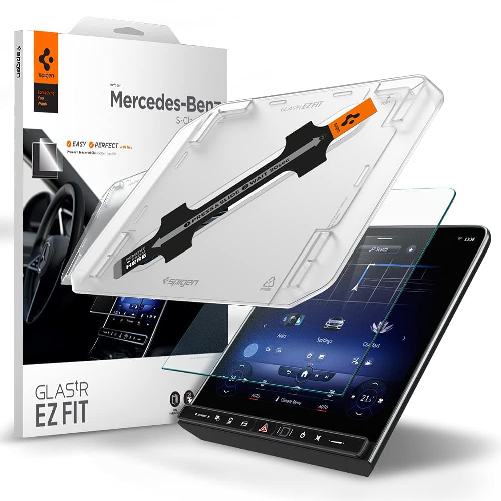 Spigen Tempered Glass Screen Protector [GLAStR EZ FIT] Auto Align for Mercedes Benz EQS (2022-2024) & Mercedes S-Class (2021-2024) Dashboard Touchscreen 12.8 inch - Matte/Anti Glare/Anti Finger Print
