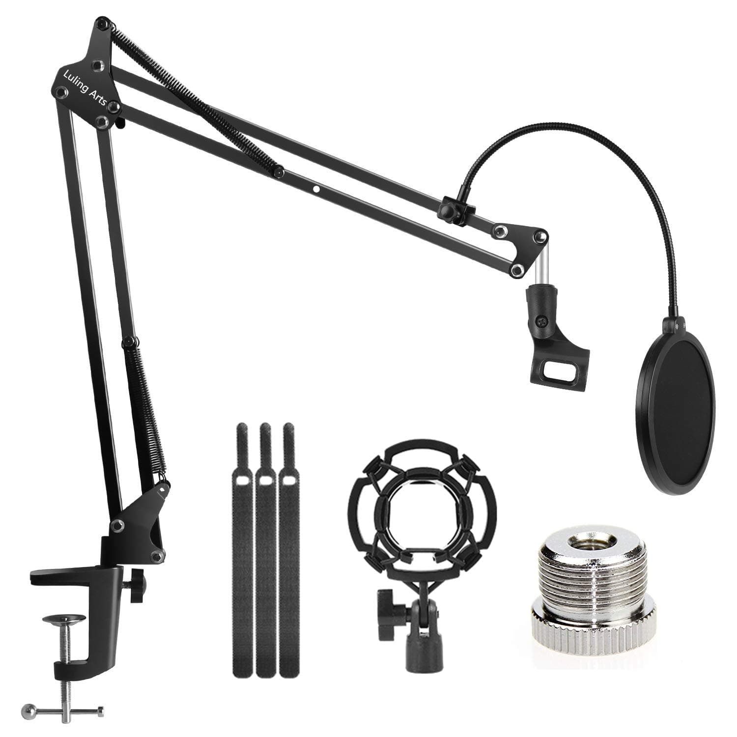 Desktop Microphone Stand with Mic Pop Filter Shock Mount, Adjustable Mic Boom Scissor Arm Stands for Blue Yeti Snowball,Radio Broadcasting and Recording