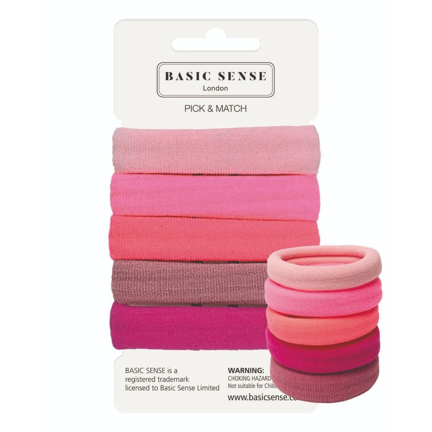 Basic SenseThick Hair Ties - Specially Designed for Thick Hair, Premium Cotton Mixed, Extra Strong Hold Seamless Elastics, Metal-Free, Thick Pink