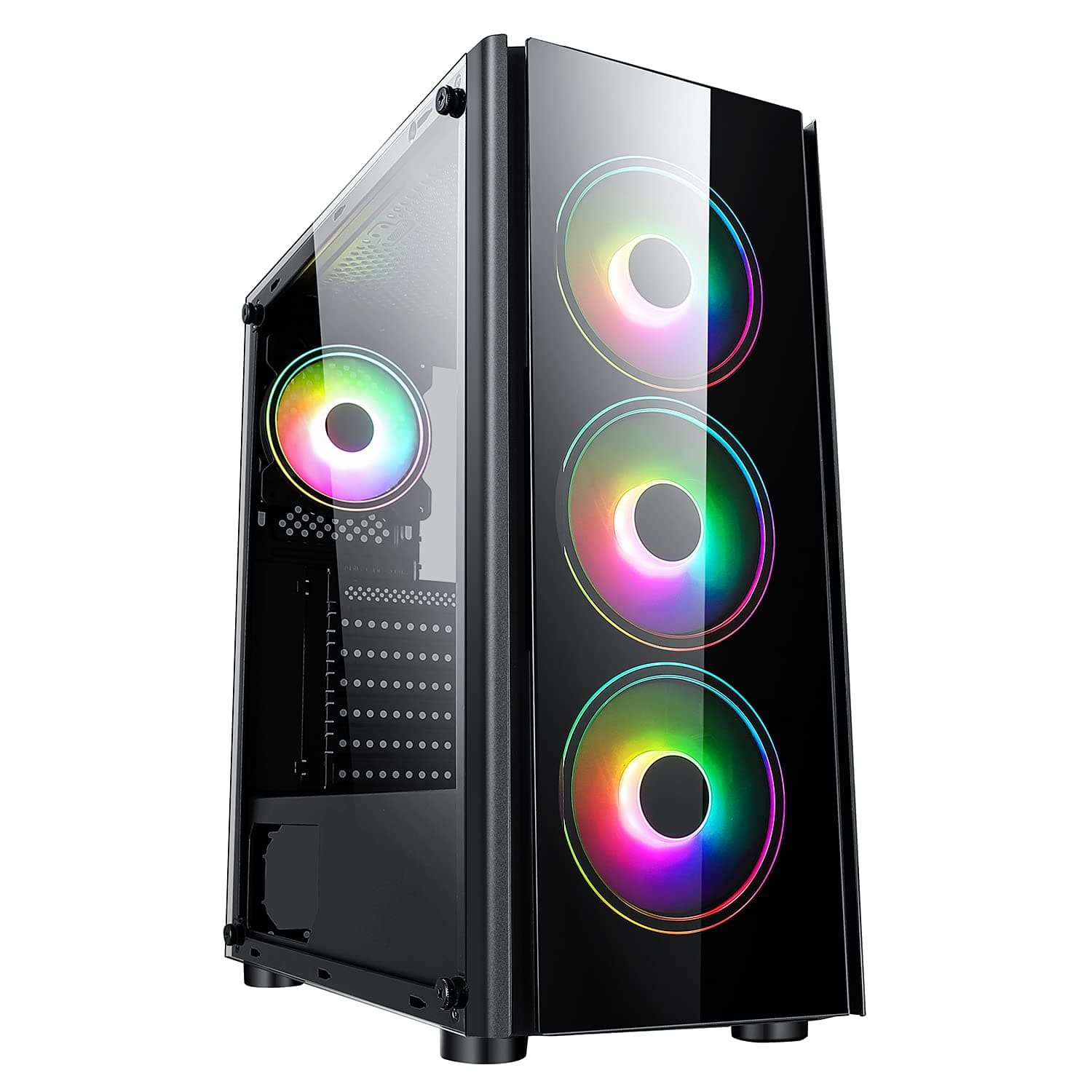 CiT Tornado ARGB PC Gaming Case, ATX, 4 x 120mm ARGB Fans Included, 3 Pin AURA Sync, LED Button, 6 Fan Support, Water-Cooling Ready | Black