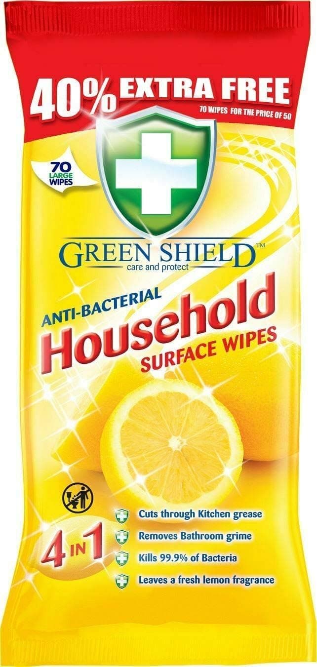 Green Shield 2 x Anti-Bacterial Household Surface 2 x 70 units (140 Wipes)