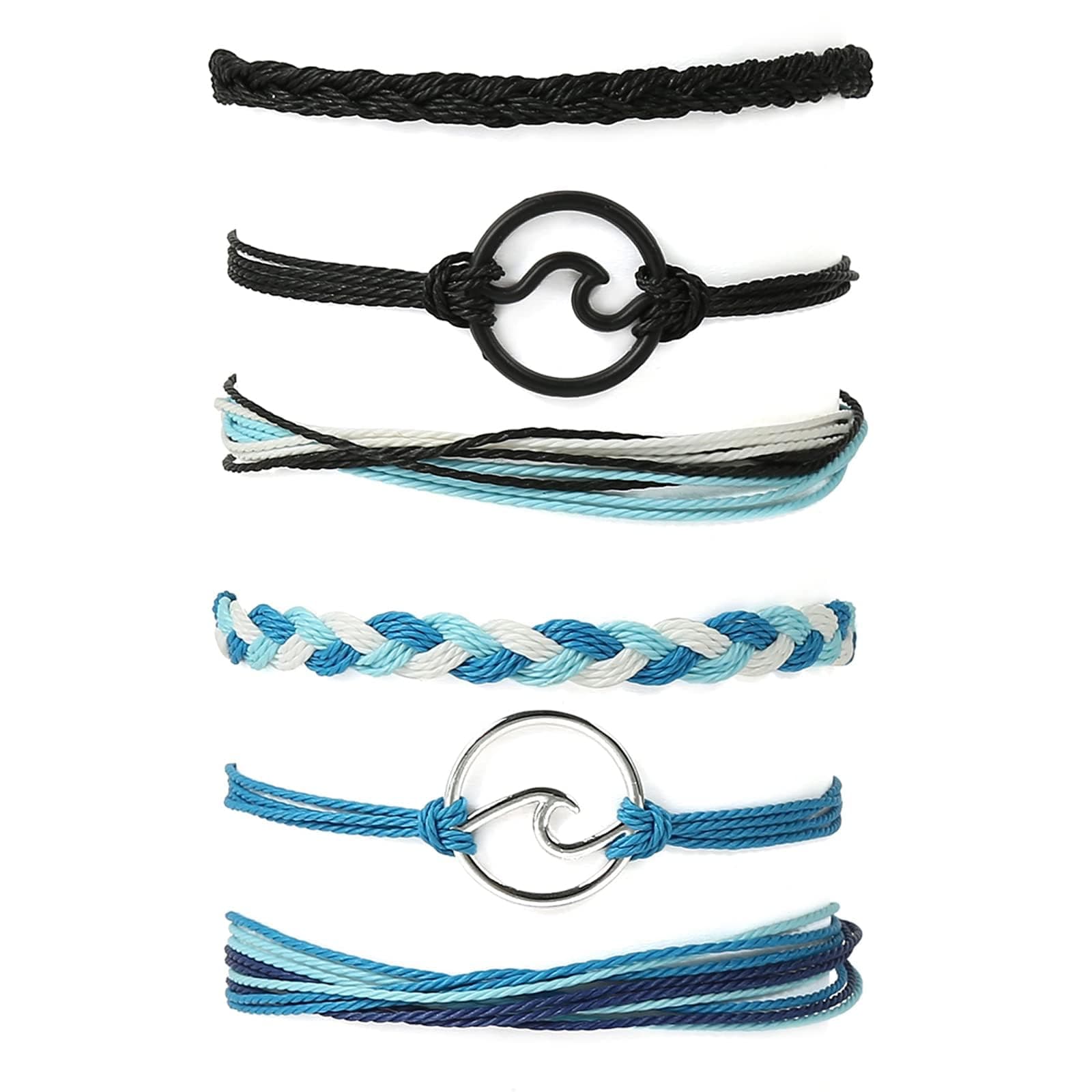 Surf String Wave Bracelets for Women Boho Handmade Waterproof Adjustable Braided Beach Surfer Bracelets Set