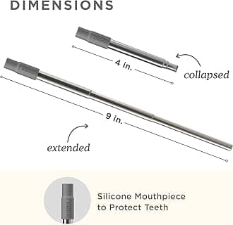 Zoku Reusable Pocket Straw, Telescopic Stainless Steel Drinking Straw with Silicone Mouthpiece, Adjustable to 9 Inches, Set of 3