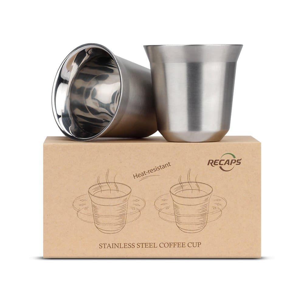 80ml Stainless Steel Espresso Cups Set - 2 Pack Double Wall 304 Stainless Steel Demitasse Cups 2.7oz (Small Cup)