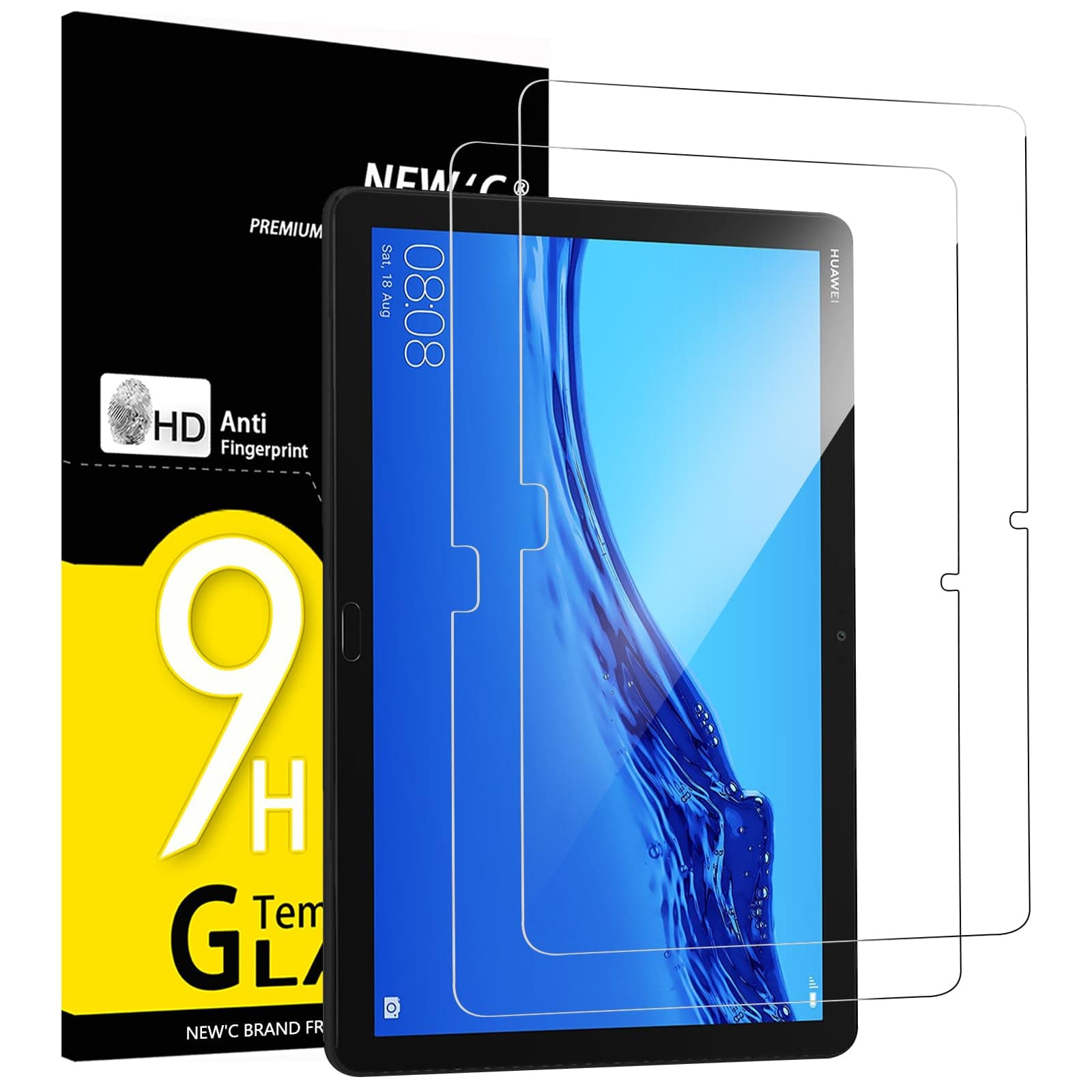 NEW'C 2 Pack Designed for Huawei MediaPad M5 Lite 10.1 Inch Screen Protector Tempered Glass, Bubble Free, Ultra Resistant