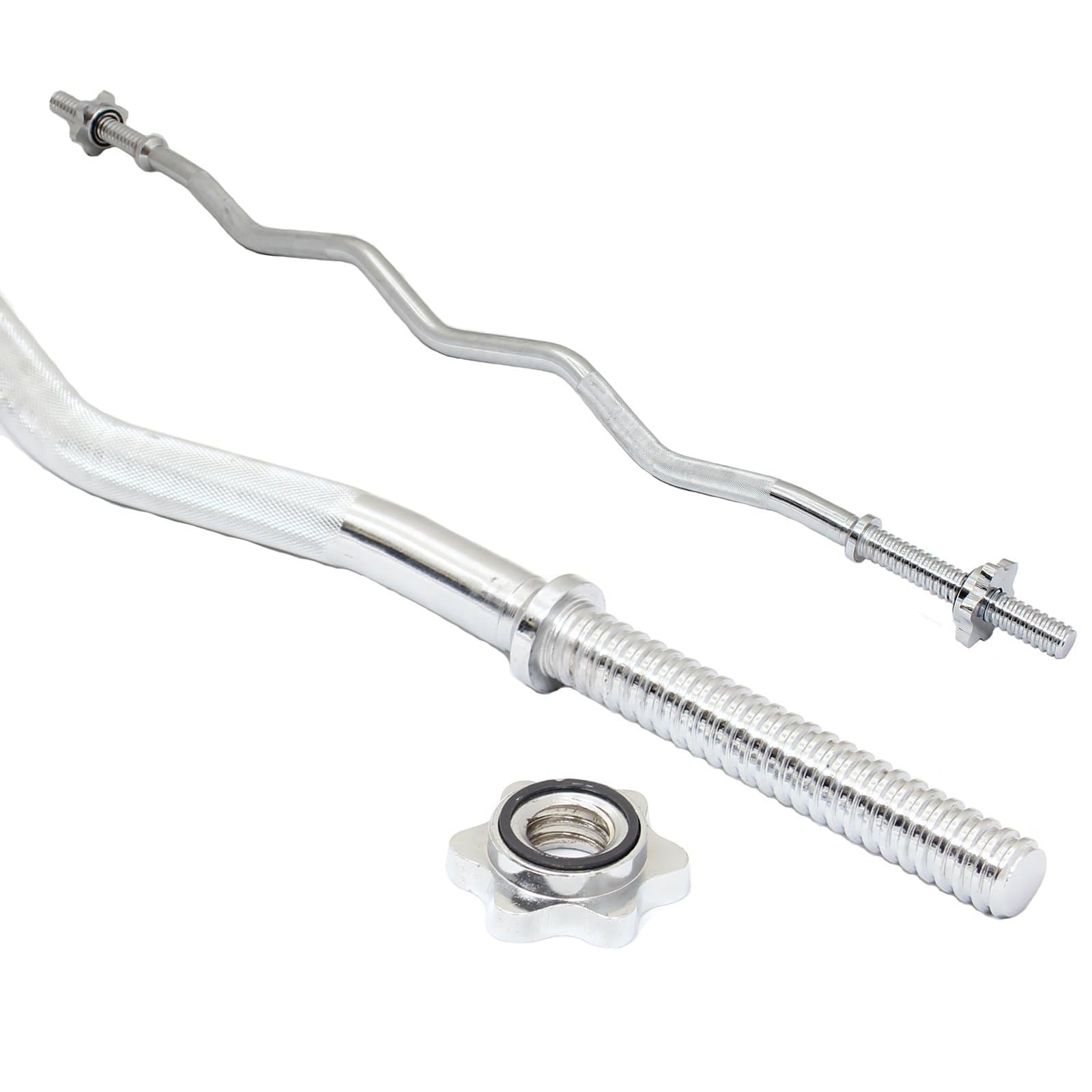 EZ Curl Bar Weight lifting Bar 48" Standard E-Z barbell with Chrome Spinlock collars Bicep fitness Bicep Tricep exercise bar