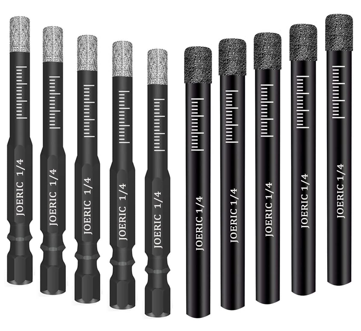 Black 1/4" Dry Diamond Drill Bits Set, 10 PCS 6mm Diamond Core Drill Bit with Storage Bottle for Granite Marble Tile Ceramic Stone Glass (Not for Wood), Including hex Shank and Round Shank