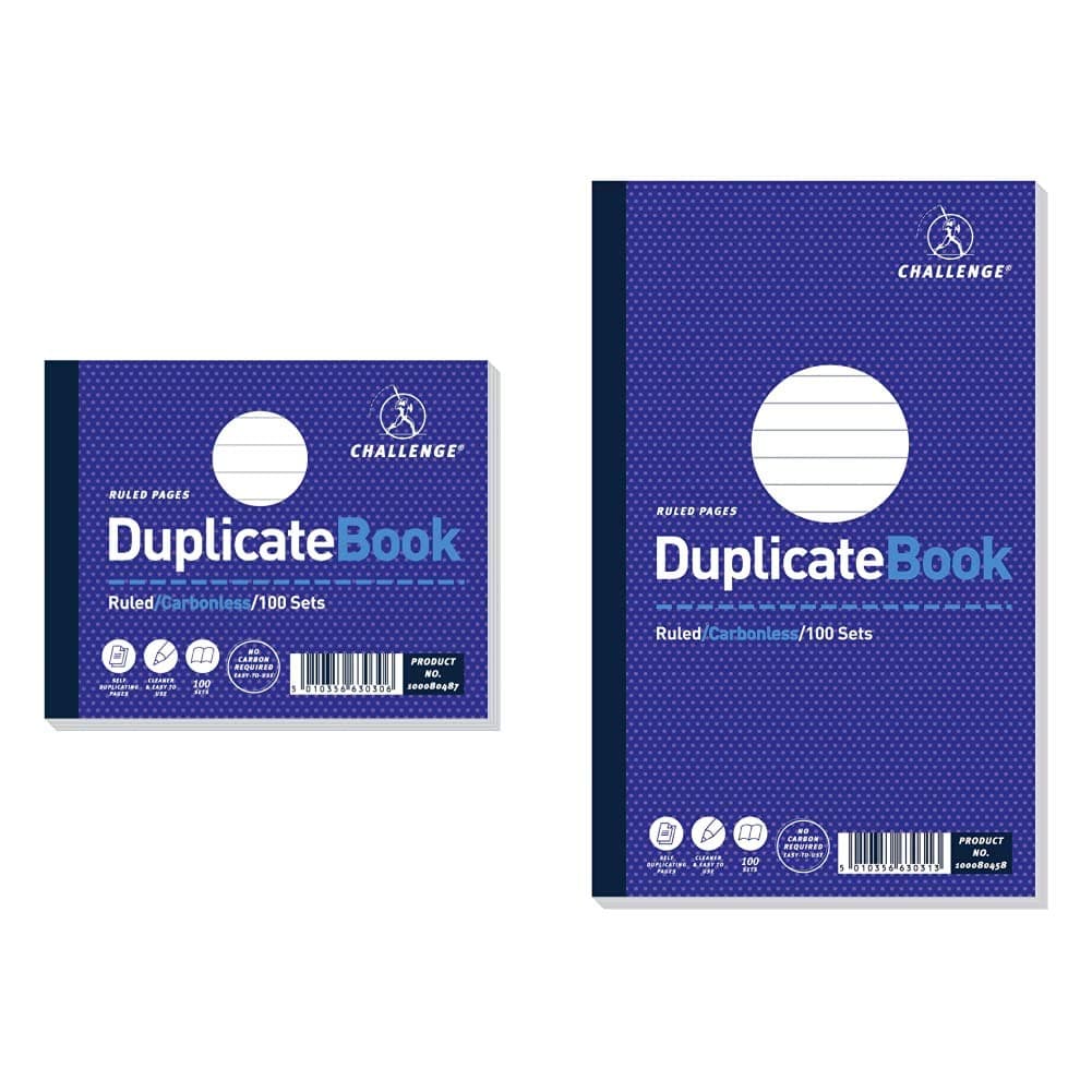 Challenge 105 x 130 mm Duplicate Book, Carbonless, 100 Pages, Set of 5 & 210 x 130 mm Duplicate Book, Carbonless, 100 Pages, Set of 1