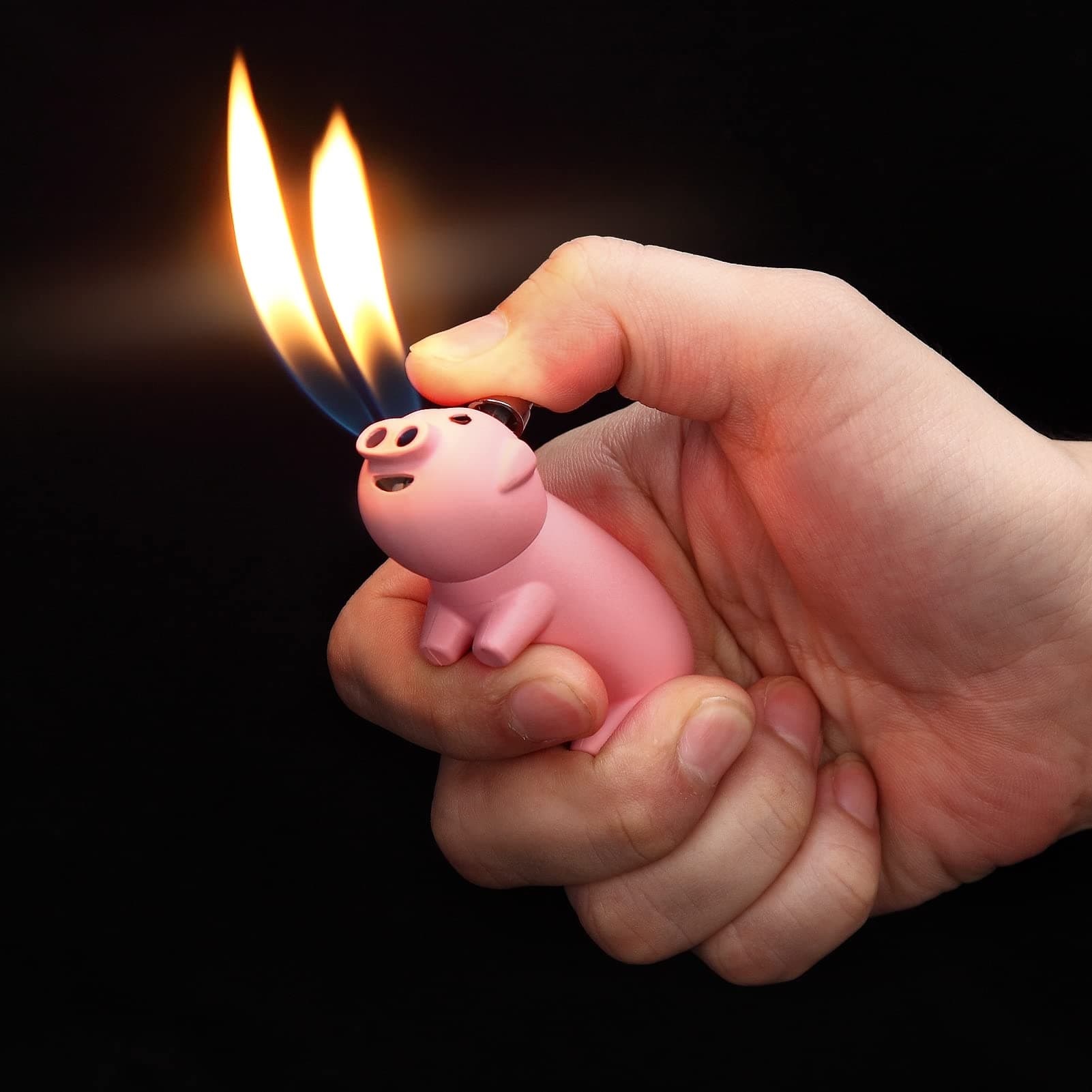 SOMGEM Butane Gas Lighter Refillable Cute, Funny Pipe Lighter Double Soft Flame, Cool Pink Pig, Novelty Gift for Women Men