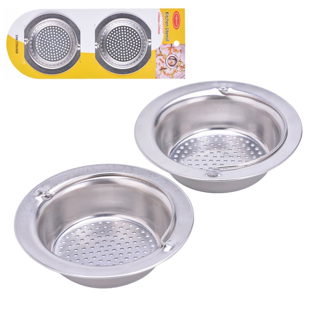 2PCS Kitchen Sink Strainer With Handle Stainless Steel Garbage Portable Strainer Basket By HOXHA, Large Wide Rim 4.3" Diameter
