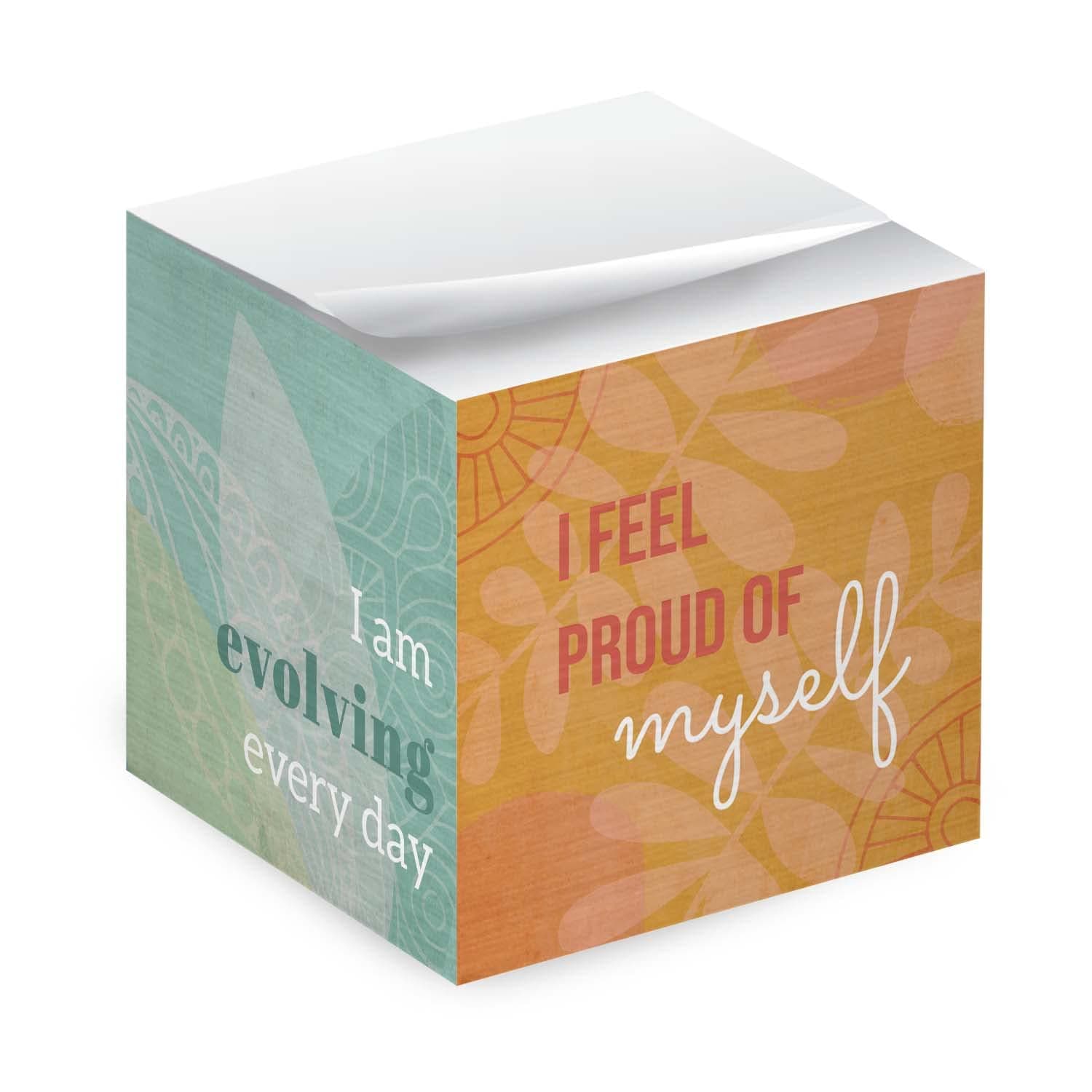 Positive Affirmations Zen Sticky Note Cube / 600 Sheets / 2.75" Memo Block Printed on 4 Sides / Four Self Care Messages On Each Side