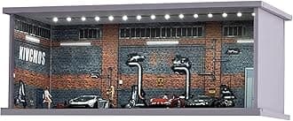 Display Case for Hot Wheel with LED Light Stackable Mega Garage Storage for 1:64 Matchbox & Diecast Cars 6-Slot Parking Diorama with Illuminated Showcase (Red-Factory)